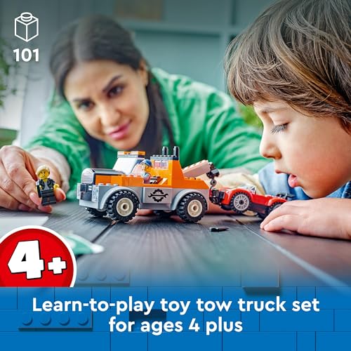 LEGO City Tow Truck and Sports Car Repair Vehicle Toy Set for 4 Plus Year Old Boys & Girls, with 2 Minifigures and Accessories Including a Cochlear Implant, Creative Gift Idea 60435