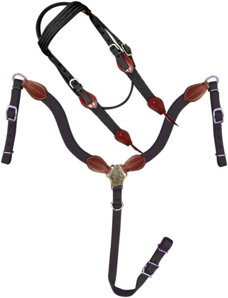Showman Nylon Browband Headstall & Breast Collar Set w/Leather Accents