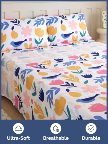 Image of Kids Full Size Tulip Bed Sheets - 4 Piece Kids Tulip Sheet Set - Floral Garden Bedding - Ultra-Soft, Cute & Cozy - Breathable & Machine Washable - Colorful Bed Set for Boys, Girls, Teens & Toddlers