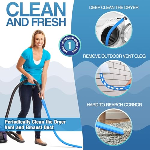 Image of PetOde Dryer Vent Cleaner Kit, Flexible Dryer Lint Vacuum Attachment Compatible with Most Vacuum Cleaner, Blue