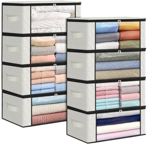 Image of Fab totes 35L Closet Organizers and Storage, Foldable Under Bed Storage Containers, Storage bags for Organizing Bedroom, Closet, Clothing,Organization with Handle (8 Pack,Ivory)