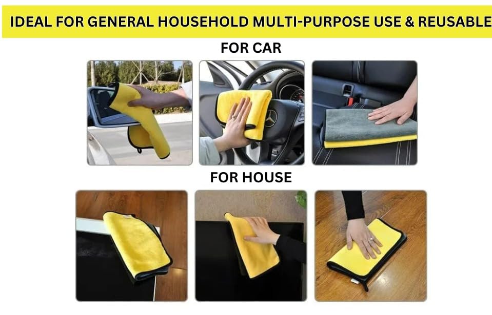 Image of Microfiber Cloth for Car Cleaning and Detailing Double Sided Microfiber Towel Car & Bike Soft Car Wash Cloth, 500 GSM (Size 40cm x 40cm) Pack of 4