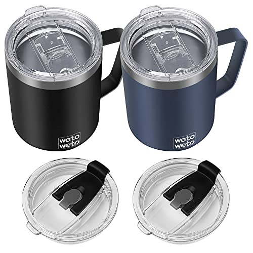 WETOWETO 14 oz Insulated Coffee Mug, Vacuum Camping Mug with Lid, Handle