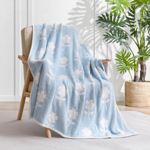 Snuggle Sac Twin Size Bedding Blanket, Blue Flower Throw Blanket for Couch, Microfiber Fluffy Warm Cozy Fuzzy Soft Reversible Blankets, Blue, 60x80 inches - image 3
