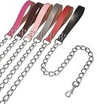 Heavy Duty Chain Lead Chew Proof Leash Non Rust Metal with Leather Handle for Large and Extra Large Dog up to 80kg (Black)
