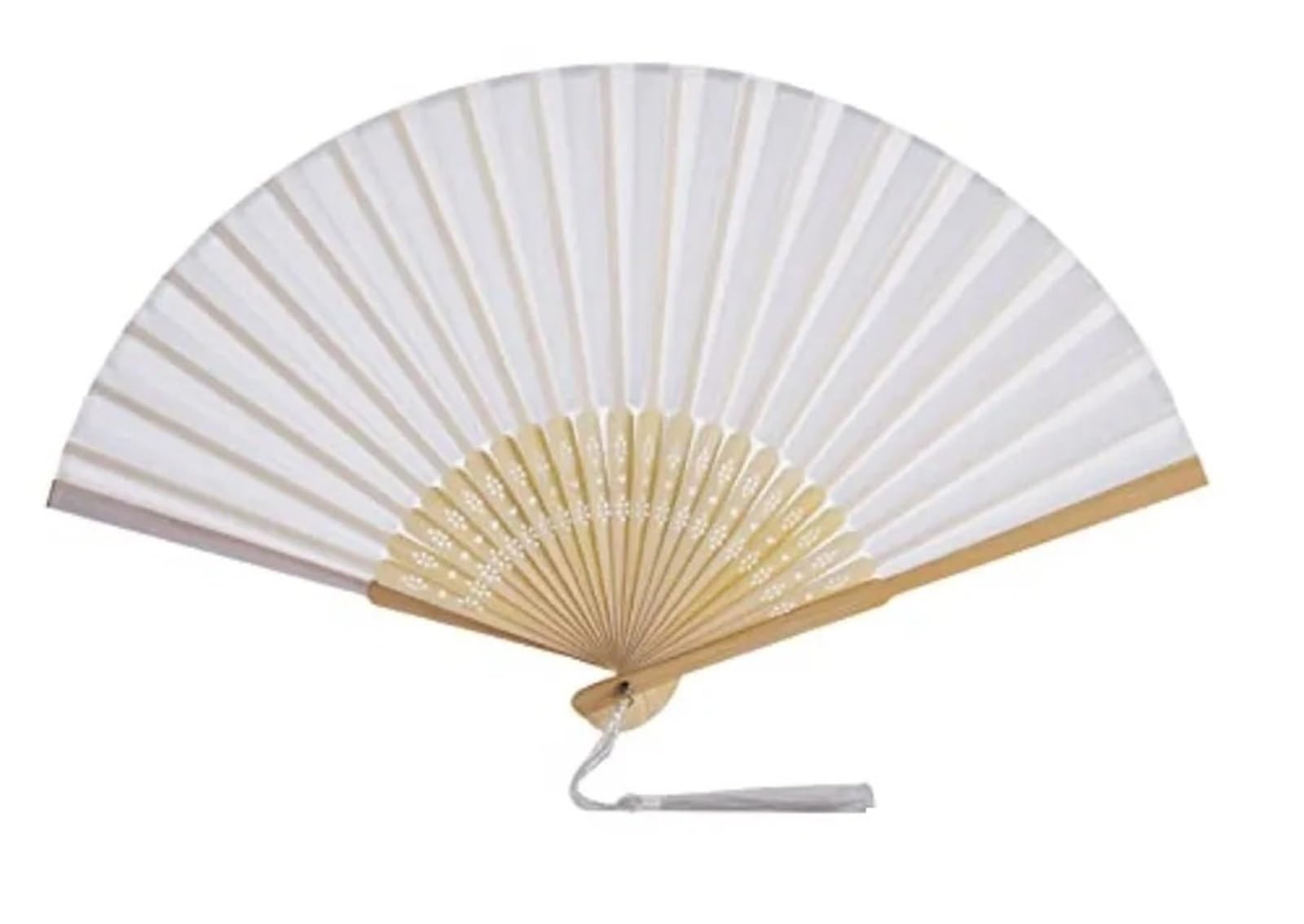 WSQHAO 4Pcs Imitated Silk Hand Fan With Tassel Fabric Handheld Folding Fans for Summer(White)