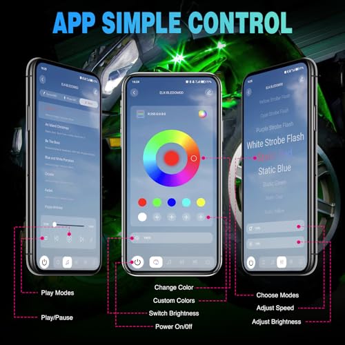 Image of Nilight RGBW LED Rock Lights Kit, 4 Pods 22LED Wide Angle Remote & Bluetooth App Dual Control with Music Modes Multicolor Underglow Neon Wheel Well Light Fit for ATV UTV SUV Offroad Truck RZR Boat