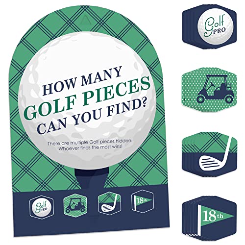 Big Dot of Happiness Par-Tee Time - Golf - Birthday or Retirement Party Scavenger Hunt - 1 Stand and 48 Game Pieces - Hide and Find Game