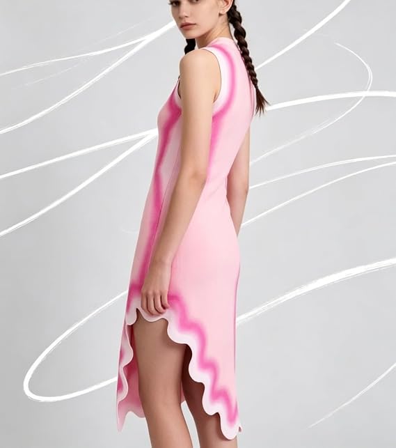 Women's Asymmetrical Wavy-Pattern Dress: Elegant Knit High-Waisted, Figure-Hugging, Butt-Lifting Maxi Dress