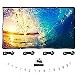 El kit completo permite utilizar la pantalla de proyección de 100 pulgadas en interiores y exteriores. Ganchos y cuerdas incluidos en el paquete pequeño