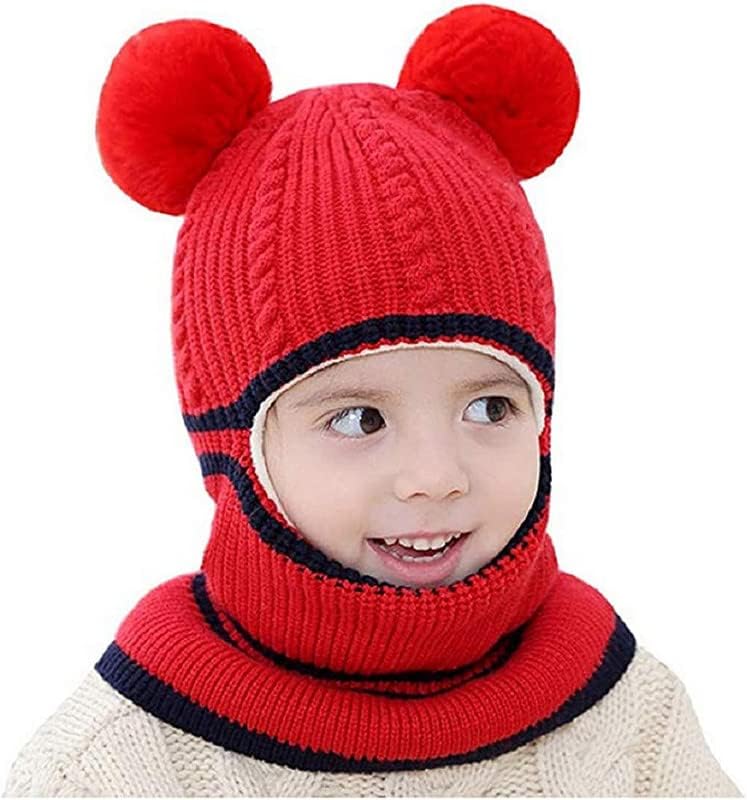 GenericFabnext-Kids Winter Hat, Baby Girls Boys Winter Balaclava Cap, Thick Scarf Earflap Hood Scarves Skull Caps I Balaclava Cap I Monkey Cap, 1-4 Years Red Colour