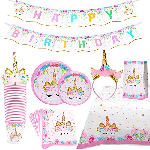 Unicorn Themed Birthday Party Plates - Set of 16 - Perfect for Home Celebrations!
