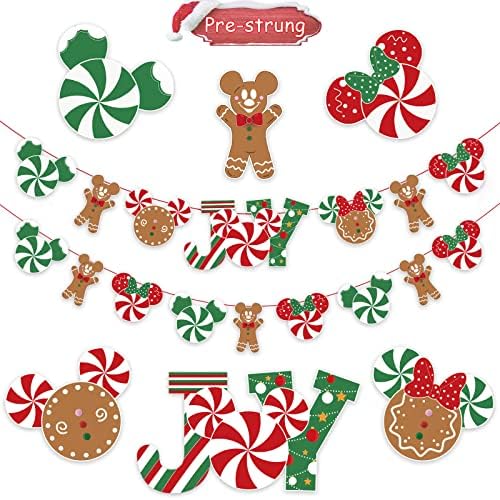 Christmas Party Decorations Banner Garland - Christmas Candy Banner Gingerbread Garland Joy Signs for Kids Xmas Holiday Candyland Birthday Party Supplies