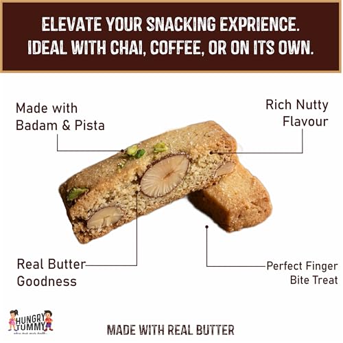 Image of HUNGRY TUMMY Badam Pista Finger Cookies | Handmade Butter Cookies | Premium Almond & Pistachio Biscuits | Crunchy Tea-Time Snack | No Preservatives | Gourmet Healthy Cookies (Pack of 250g)