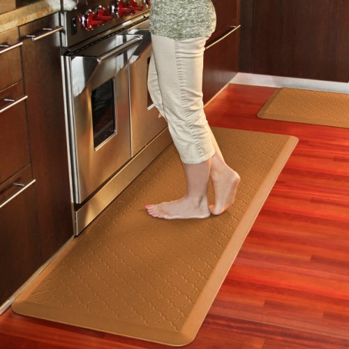 Wellnessmats Anti-Fatigue Trellis Motif Kitchen Mat, 72 Inch By 24 Inch, Tan #TOP1