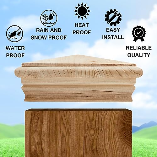 Image of Geetery 2 Pcs 4 x 4 Wood Newel Post Cap Fence Post Cap for Fence Topper Top Resistant Decking Caps for Outdoor Fences, Mailboxes and Decks (Cedar Wood)