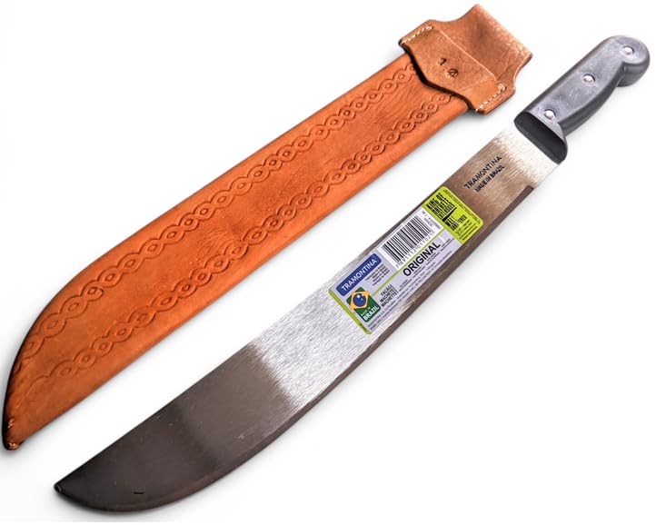 Facão para mato tramontina galho pesca de 10 a 20 polegadas + bainha de facão em couro (14')