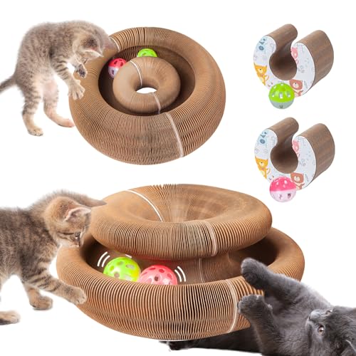 Kitty Kurlz Cat Toys Connectable Two-Pack Accordion Scratcher with Ball