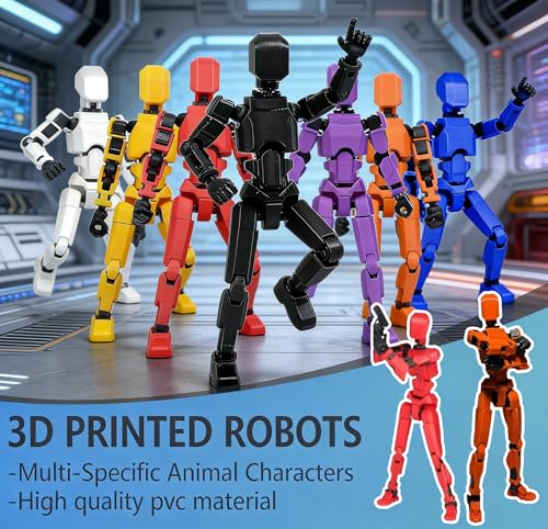 Image of Assembly Completed Titan 13 Action Figures Set,3D Printed Multi-Jointed Movable Nova 13 Robot T-13 Lucky 13 Collectible Figurines Model for Desktop Decor Gift (Black)