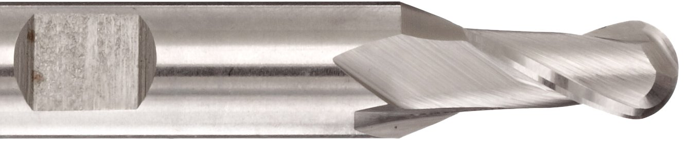 Melin Tool A-B Cobalt Steel Ball Nose End Mill, Weldon Shank, Uncoated (Bright) Finish, 30 Deg Helix, 2 Flutes, 3.5000