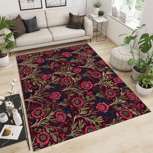 Tapis de décoration bourgogne motifs floraux complexes chic - 2
