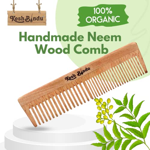 Image of Handmade Kacchi Neem Wooden Comb For Men & Women Detangling, Frizz Control & Shine, Suited For All Hair Diffrent Type of Kangi Combo Pack 4pis (Handle + Wide Tooth + Tel + Dual Tooth)