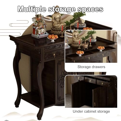 Mesa de altar con nicho buda mueble de madera elegante para oracion e incienso 4