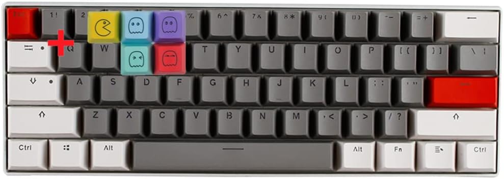 5Pcs R4 Pac-Man Keycap & 61 Keycaps Set, 60 Percent PBT Backlit Mini Keycap, Custom OEM Profile Mechanical Gaming Keycaps, Compatiable Cherry MX GK61/RK61/Anne/GH60/ALT61 (Gray&White)