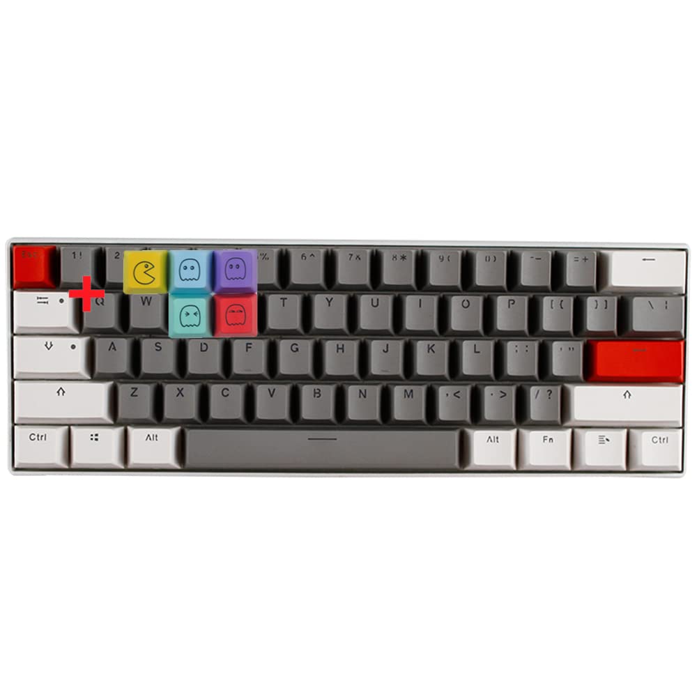 5Pcs R4 Pac-Man Keycap & 61 Keycaps Set, 60 Percent PBT Backlit Mini Keycap, Custom OEM Profile Mechanical Gaming Keycaps, Compatiable Cherry MX GK61/RK61/Anne/GH60/ALT61 (Gray&White)