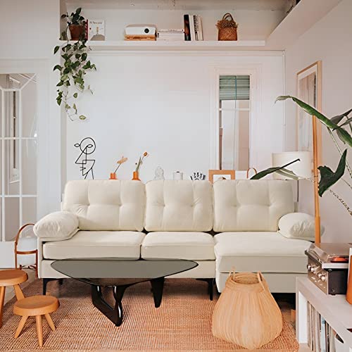 Cooldex 82”Convertible Sectional Sofa White, L Shape Sofa, Mcm Sofa,Retro Sofa,Chenille Loveseat Sofa With Chaise， Removable And Washable Cushions (White) #TOP5