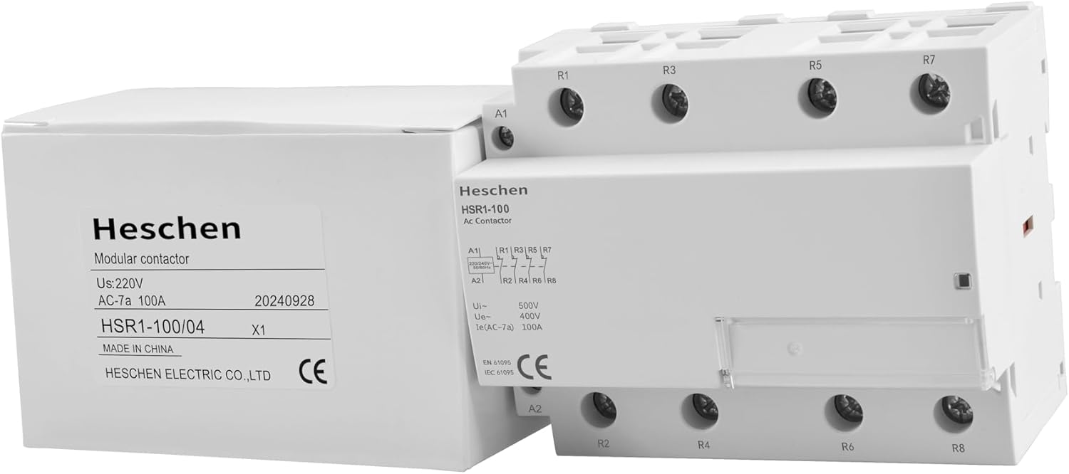 Heschen Household AC Contactor, HSR1-100, Ie 100A, 4 Pole, Four Normally Closed, AC 220V Coil Voltage, 35mm DIN Rail Mount