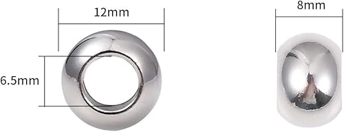 Miniatura 2 de Cuentas espaciadoras de acero inoxidable de 0.47 x 0.315 pulgadas (0.472 x 0.315 in), cuentas redondas sueltas para hacer joyas de bricolaje, 10