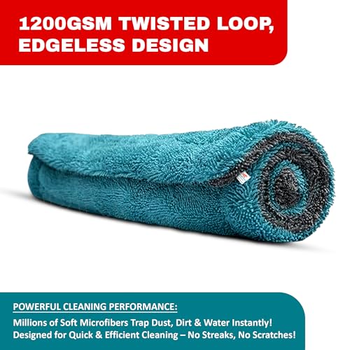 Image of Prime Pick Ultra Clean Microfiber Cloth Super Absorbent Double Sided Extra Thick Car Bike Auto Detailing Cleaning Towel Lint Free Scratch Free Washing Drying Cloth Light Blue 60 x 40 cm 1200 GSM