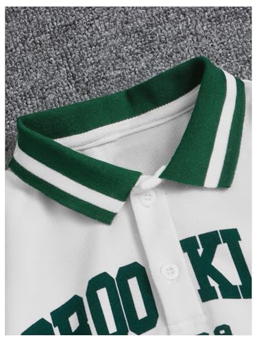 Boy's Letter Graphic Golf Shirts Y2K Short Sleeve Striped Trim Baggy Shirt3