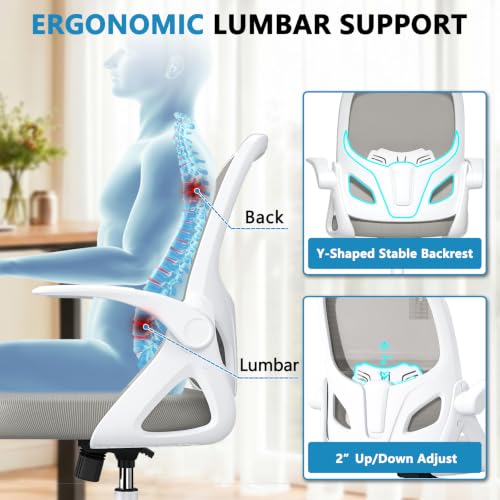 Image of Kensaker Drafting Chair Tall Office Chair, Ergonomic Standing Desk Chair with Adjustable Foot Ring and Flip-up Armrests, Mesh Computer Chair for Art Studio, 300 LBS, Gray