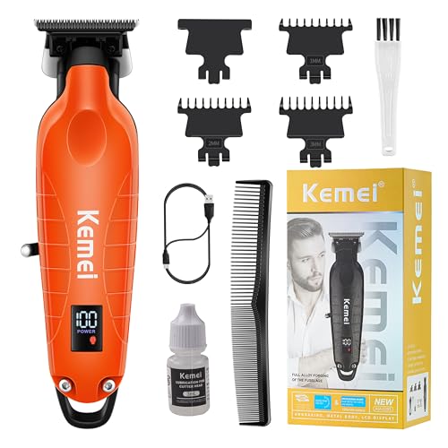KEMEI 2293 Tondeuse professionnelle à cheveux/barbe pour homme avec lame en T, rechargeable sans fil, orange