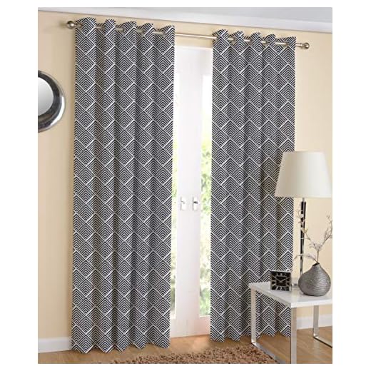 AIRWILL Cotton Geometric Door Curtain, 4x7 ft, Black, Pack of 2