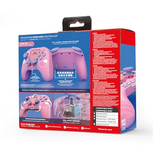 Image of PowerA Advantage Wireless Controller for Nintendo Switch 2 - Kirby Puff, Officially Licensed, Hall Effects, Mappable Buttons, Pro Controller, C Button, Motion Controls