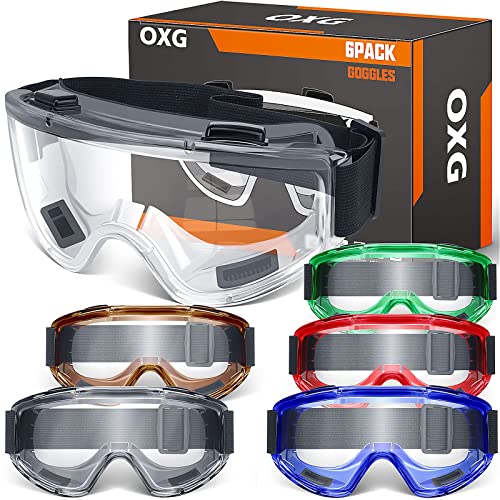 Oxg 6 Pack Safety Goggles Ansi Z87.1 Glasses, Anti-Fog Protective Safety Glasses Lab Goggles Men Women Eye Protection Goggles (Multicolor) #TOP1