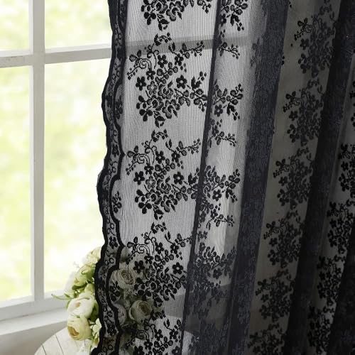 YJ YANJUN Schwarze Spitze Fenster Vorhang Gruselige Halloween Party Dekorationen Home Dekor (LxB) 140x145 cm Schwarze