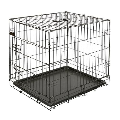Kerbl Pet Gittertransportbox, eintürig, Hundebox, Transportkiste, schwarz, 63x48x57cm, Metall, Hunde, herausnehmbare Kunststoffwanne