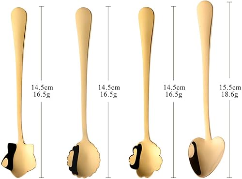 Miniatura 2 de Juego de cucharas de flores  8 cucharaditas de acero inoxidable de varios colores para café, té mezcla, azúcar y helado, cuchara de barra  Juego de