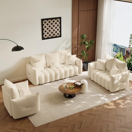 Image of OUYESSIR 3 Pieces Boucle Sofa for Living Room, Modern Deep Seat Sofa Chair & Loveseat & 3-Seater Couch, Oversized Cloud Sofa Couch Set, Comfy Upholstered Teddy Living Room Furniture, Light Brown