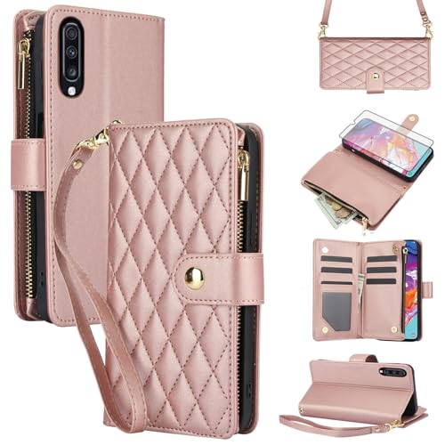 Coque Samsung Galaxy A70 en cuir avec fermeture éclair élégante et protection écran