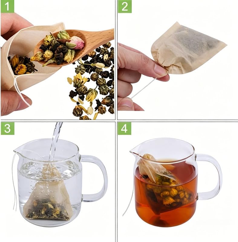Disposable Tea Filter Bags for Loose Leaf Tea, Unbleached Drawstring Tea Infuser Bags, Fillable Tea Sachets, Biodegradable and Compostable (Wood, 100 Pack 3.2 x 4.0 inch) image 5