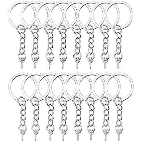 HAUTOCO 100Pcs Keychain Rings with Chain, Open Jump Rings and Screw Eye Pins for Crafts Charm Jewelry Making(1 Inch/25mm) Cover