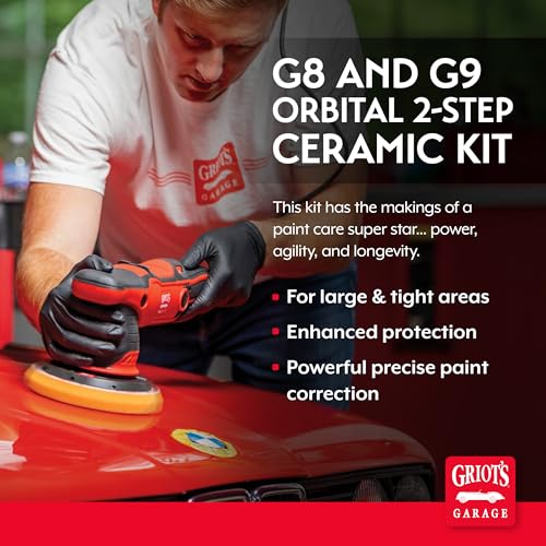 Image of Griot's Garage G8 and G9 Orbital 2-Step Ceramic Kit, Includes Two Orbital Polishers for Car Detailing, BOSS Correcting Cream, 6.5 inch and 3 inch Correcting Pads, and Ceramic 3-in-1 Wax