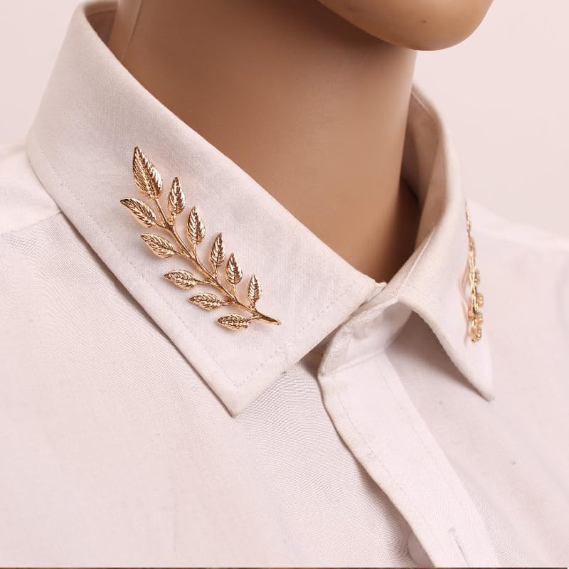 Image of Wheat Leaf Brooch Pin, Shirt Lapel Pin, Men's Collar Brooch, Double Leaf Collar Brooch for Men's Suit, Lapel, and Women's Business Accessories