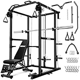 Goimu R1-V4 Power Cage Rack, 2000LB Squat Rack with Cable Crossover System, Multi-Function Weight Cage, Home Gym Workout Machine with More Training Attachments (R1 Power Cage 0lb Weights Black)