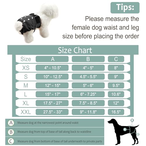 Image of Female Dog Diapers 5Pcs - Premium Reusable Diapers for Doggie in Heat - Highly Absorbent Dog Diapers Female for Pet Incontinence with Adjustable Snaps, Black, XL